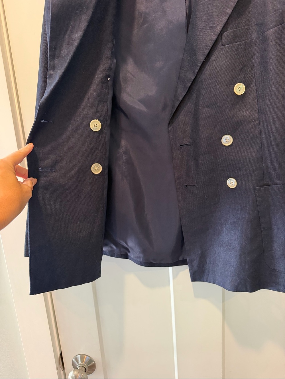 Lauren Ralph Lauren Navy Linen Double Breasted Blazer Size 6 Classic Preppy - Picture 3 of 14